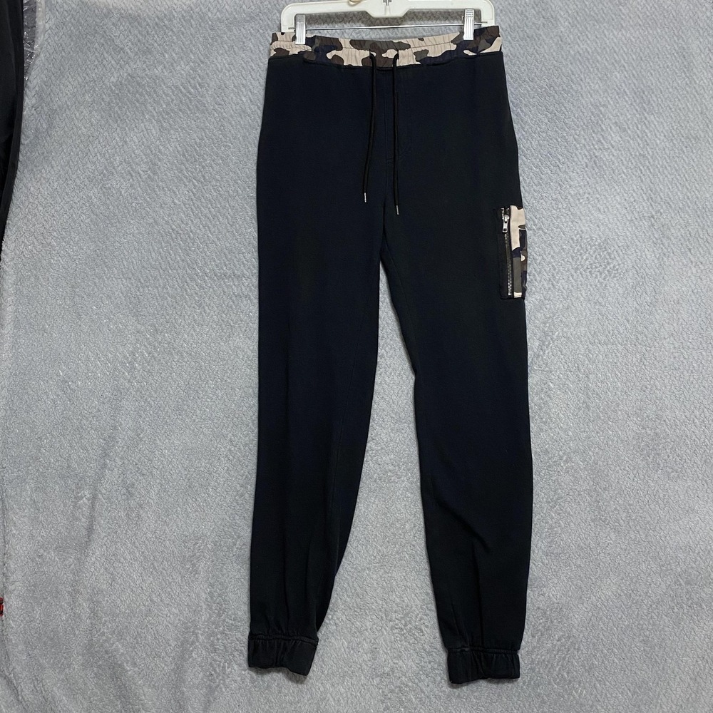 Elwood Mens Joggers Medium Black Sweatpants Zip Pocket Elastic Camo Waist